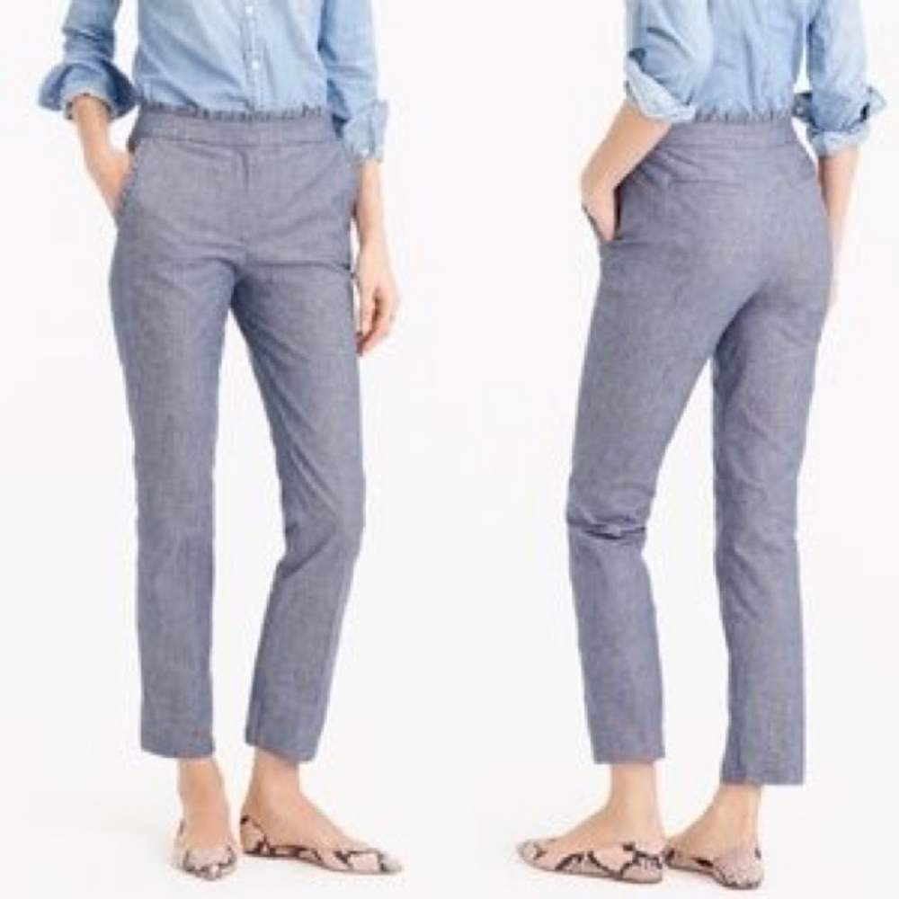 J. Crew chambray blue ruffle trouser pants size 8